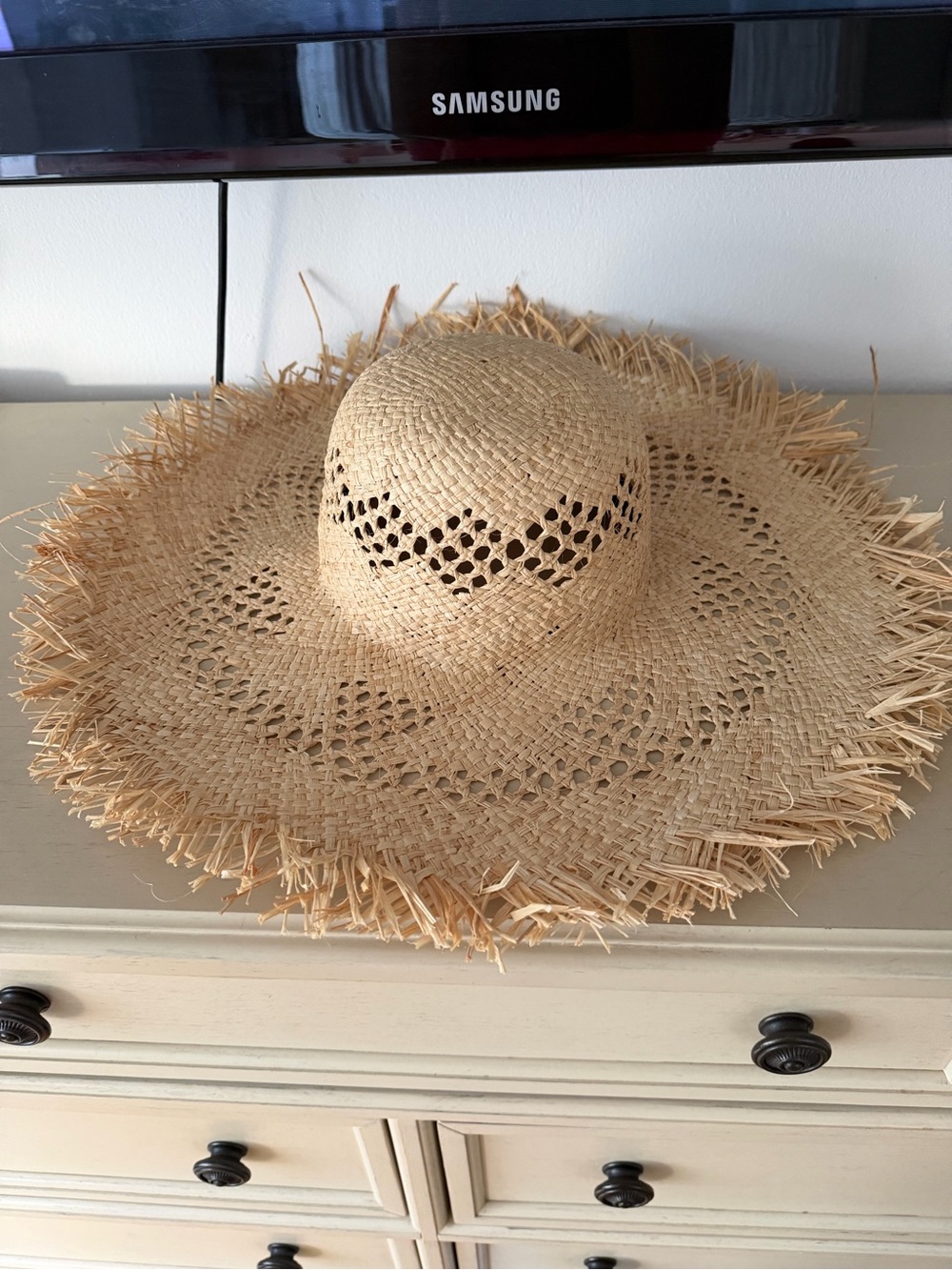Natural Straw Floppy Sun Hat with Black Sweatband